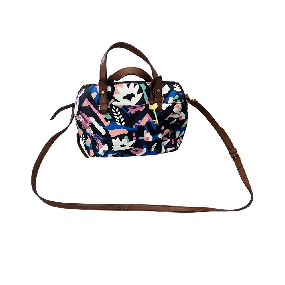 Fossil Sydney Satchel Multi Color Abstract Floral Crossbody Handbag ZB7955